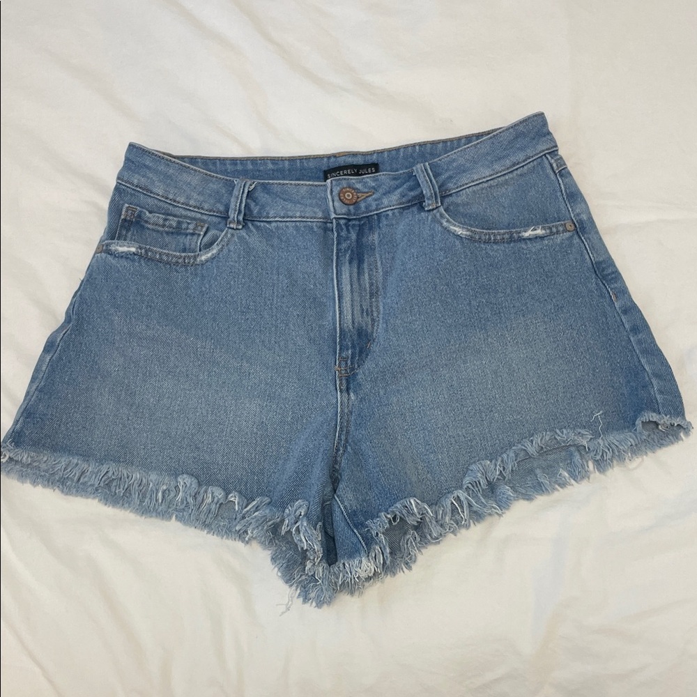 Sincerely Jules Blue Frayed Jean Shorts